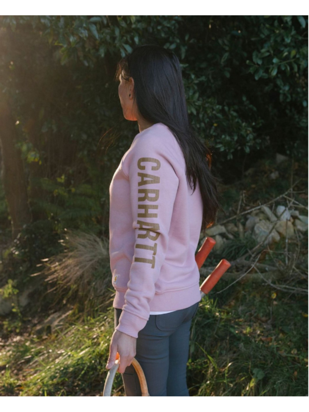WOMEN'S MIDWEIGHT CREWNECK BLOCK LOGO SLEEVE GRAPHIC SWEATSHIRT PINK MEDIUM - Picture 12 of 12